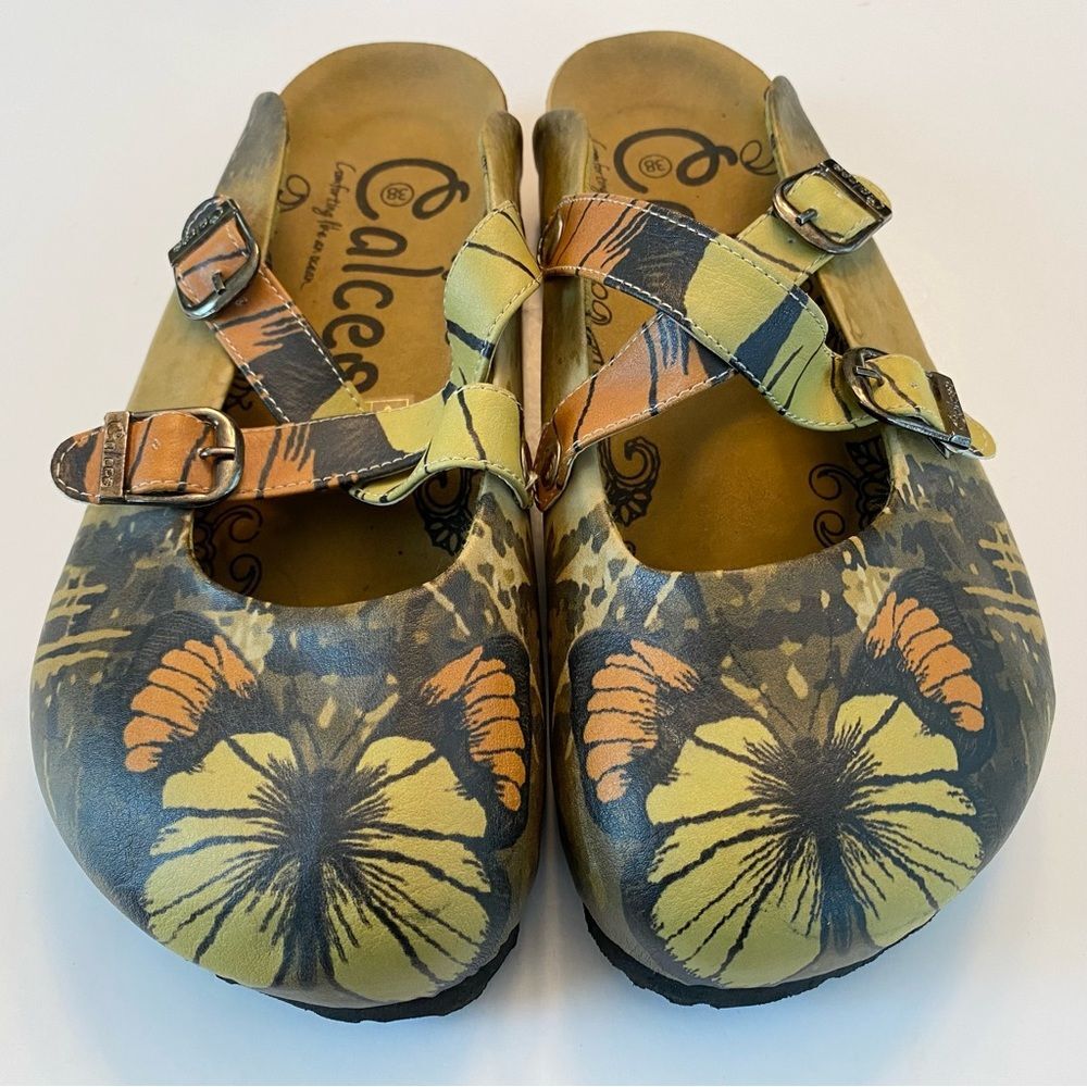 Calceo Butterfly Neutral Tan Clogs Shoe Size 38 7.5 Slip On Handmade Unique Rare - Picture 3 of 10
